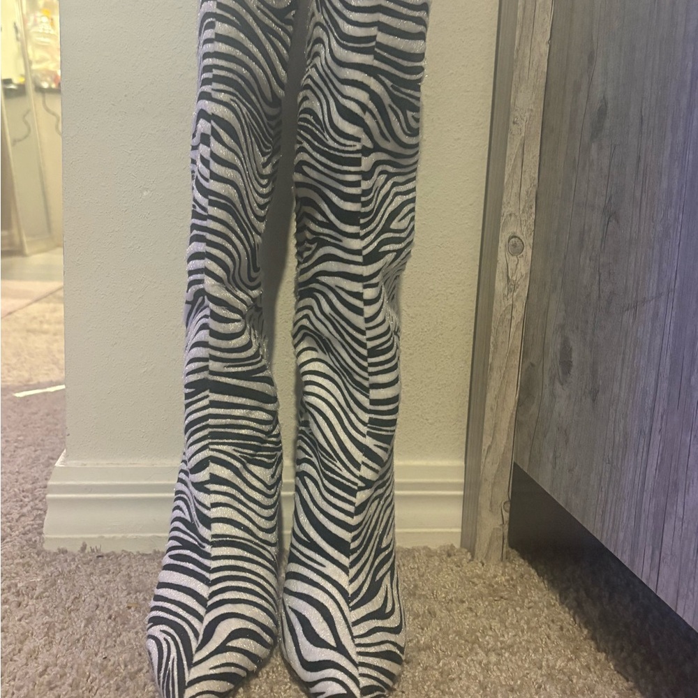 Zebra Print Knee-High Boots